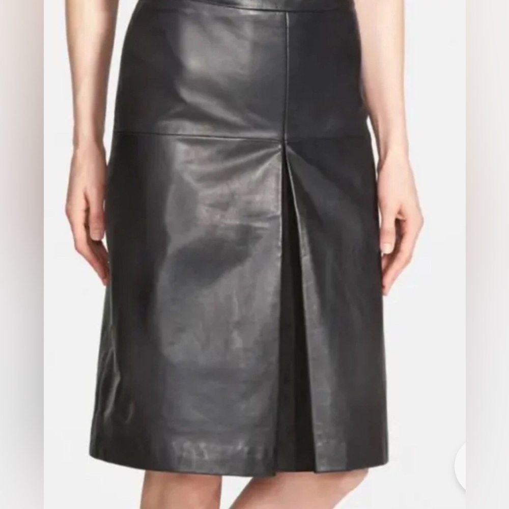 NEW W/ Tag Halogen Black A-Line Real Leather Skirt, Fully Lined, Sz 10, MSRP 248